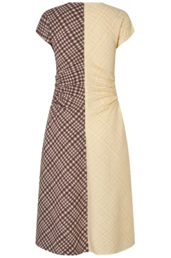 2118 Checkered Jersey, Ruched Waist Midi Dresssg-aw25-d156-2118*Stine Goya New