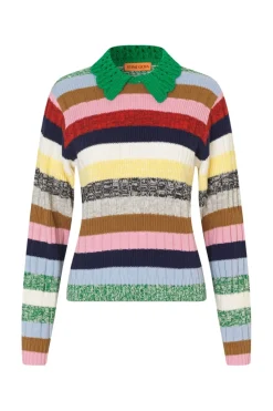 Stine Goya 2386 Cotton Mix / Crochet Cotton, Mix Stripe Polo Collar Sweatersg-pf25-k033-2386< Strik|Bluser & Skjorter