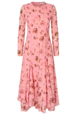 Stine Goya 2408 Sheer Ruffling Jersey, Long Sleeve Ruffling Midi Dresssg-aw25-d161-2408< Kjoler