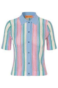 2100 Tricot Knit, Short Sleeve Crochet Polosg-pf25-k038-2100*Stine Goya Outlet