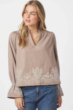 Amara Striped Emb Blouse 166705*Neo Noir Best