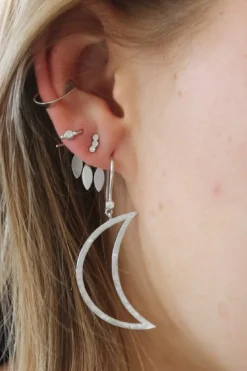 Stine A Big Bella Moon With Stones Earring Silver< Øreringe