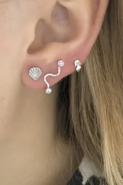 Big Wave Earring With Pastel Pink & Blue Stones Silver*Stine A New