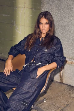 Haute L'Amitié Denim Cargo Crop Shirt HL10318< Sæt 🛍️|Bluser & Skjorter