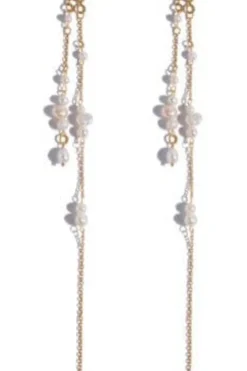 Mellow Moon Double String Pearl Earring Long< Øreringe