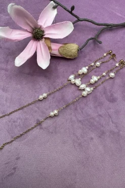 Mellow Moon Double String Pearl Earring Long< Øreringe