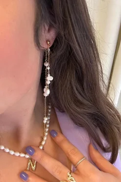 Mellow Moon Double String Pearl Earring Long< Øreringe