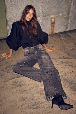 Haute L'Amitié Eyelet Patch Jeans HL10337< Bukser, Jeans & Leggings