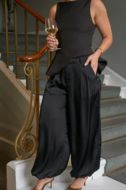 Fayla Drapy Satin Balloon Pants 167418*Neo Noir