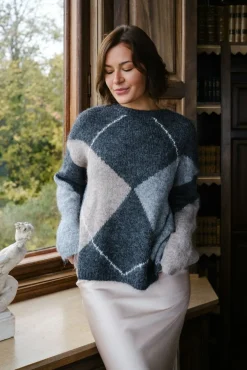 Inga Check Fluff Knit Blouse 165205*Neo Noir Sale