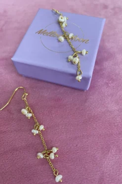 Mellow Moon Kæde- Øreringe Med Ferskvandsperler< Øreringe