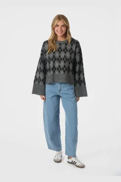 Neo Noir Kick Check Knit Blouse 165204< Strik|Bluser & Skjorter