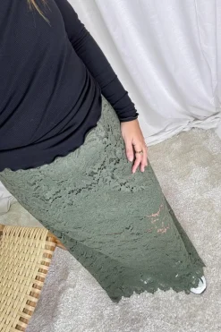 A-bee Long Flower Lace Skirt _-W_< Nederdele