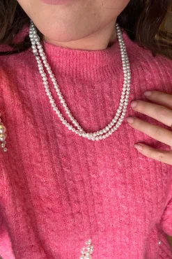 Mellow Moon Long Pearl Necklace Hoop< Halskæder