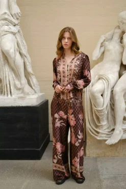 Massima Botanical Border Blouse 167029*Neo Noir Clearance