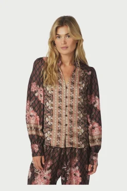 Massima Botanical Border Blouse 167029*Neo Noir Clearance