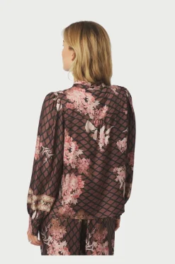 Massima Botanical Border Blouse 167029*Neo Noir Clearance
