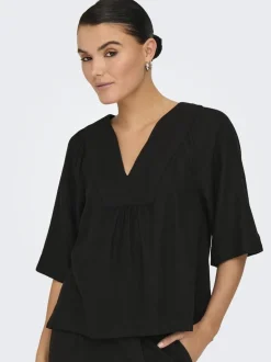 Only Onlcaro 2/4 V-Neck Linen Bl Top Cc< T-Shirts & Toppe