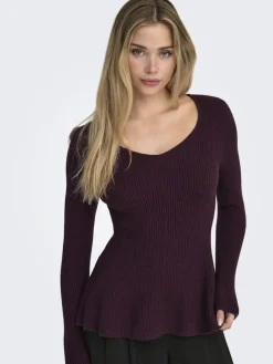Only Onlibi Life Ls V-Neck Rib Peplum Cc Knt< Strik|Bluser & Skjorter