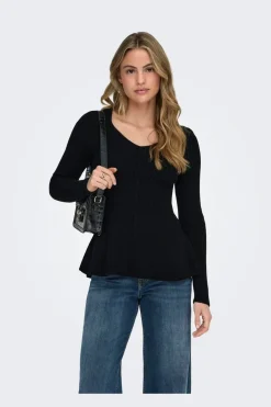 Onlibi Ls V-Neck Rib Peplum Cc Knt*Only Hot