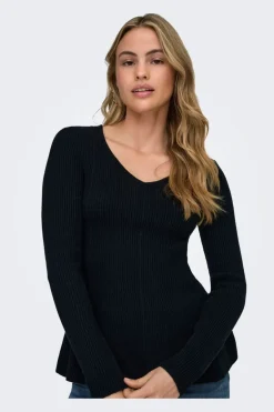 Onlibi Ls V-Neck Rib Peplum Cc Knt*Only Hot
