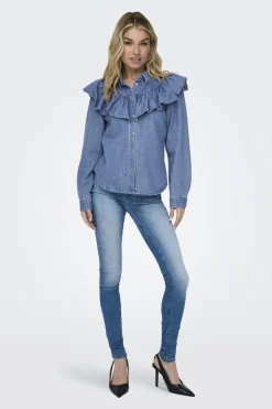 Only Onlindigo Ls Frill Shirt Qyt< Bluser & Skjorter|Ammevenligt Tøj