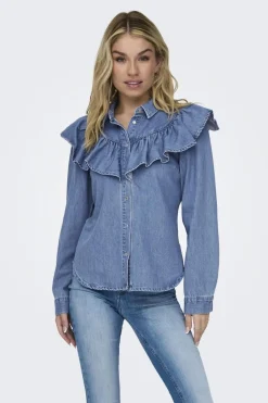 Only Onlindigo Ls Frill Shirt Qyt< Bluser & Skjorter|Ammevenligt Tøj