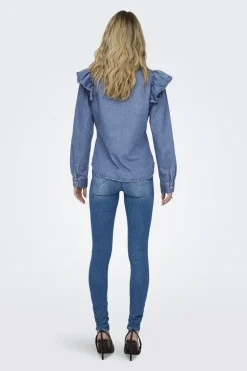 Only Onlindigo Ls Frill Shirt Qyt< Bluser & Skjorter|Ammevenligt Tøj