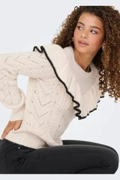 Only Onlisolde Ls Frill O-Neck Knt< Strik|Bluser & Skjorter
