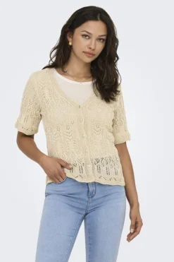 Only Onllovely Ss Glitter Button Top Knt< T-Shirts & Toppe|Ammevenligt Tøj