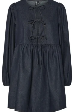 Pieces Pcasta Ls O-Neck Tie Denim Dress< Kjoler