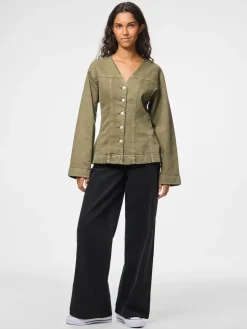 Pcsilke Ls Col Denim Shirt*Pieces Discount