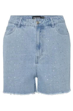 Pieces Pctamra Rhinestone Denim Shorts< Shorts