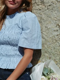 Possini Check Smock Blouse 164800*Neo Noir New