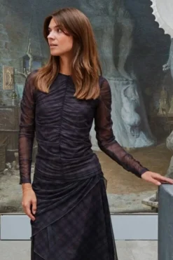 Saffron Check Mesh Skirt 167206*Neo Noir Clearance