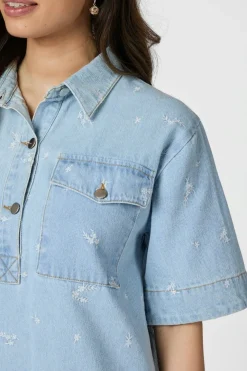 Saras Denim Emb Dress 166045*Neo Noir Sale