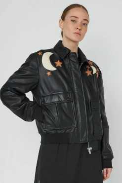 Stella Nova Starlight Leather Bomber Jacketsl54-7328< Overtøj & Jakker