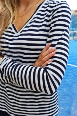 Liberte Ulla-Ls-Vneck-Stripe-Tshirt 22160< Bluser & Skjorter