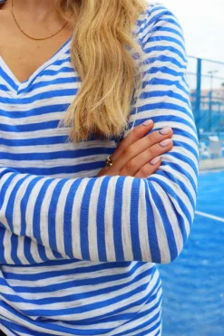 Ulla-Ls-Vneck-Stripe-Tshirt 22160*Liberte Sale