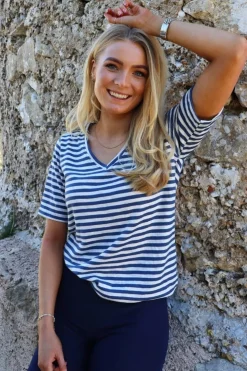 Liberte Ulla-Ss-Vneck-Stripe-Tshirt 21674< T-Shirts & Toppe