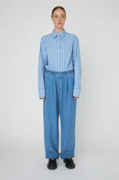 Stella Nova Washed Blue Mid-waist Pants With Scallop Edgewd54-6325< Bukser, Jeans & Leggings