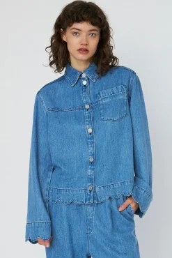 Stella Nova Washed Blue Shirt With Scallop Edgewd54-2324< Bluser & Skjorter|Ammevenligt Tøj